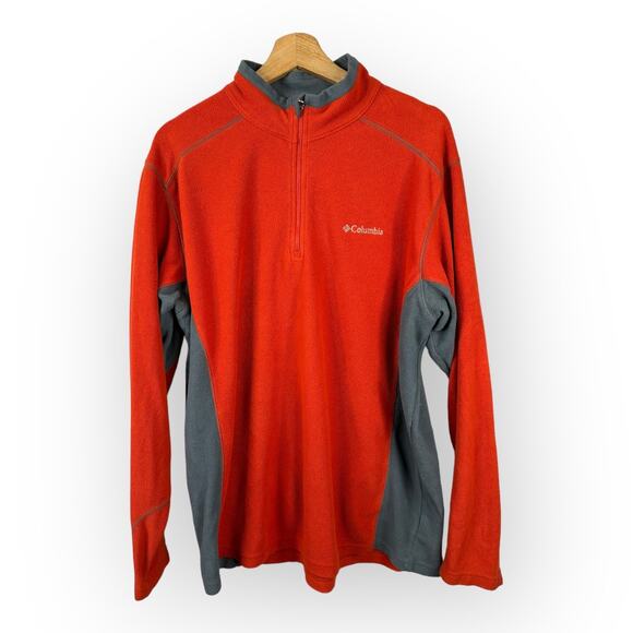 Columbia Mens Large Klamath Range II Half Zip Fleece Pullover Red Gray 1352471 - Picture 1 of 10